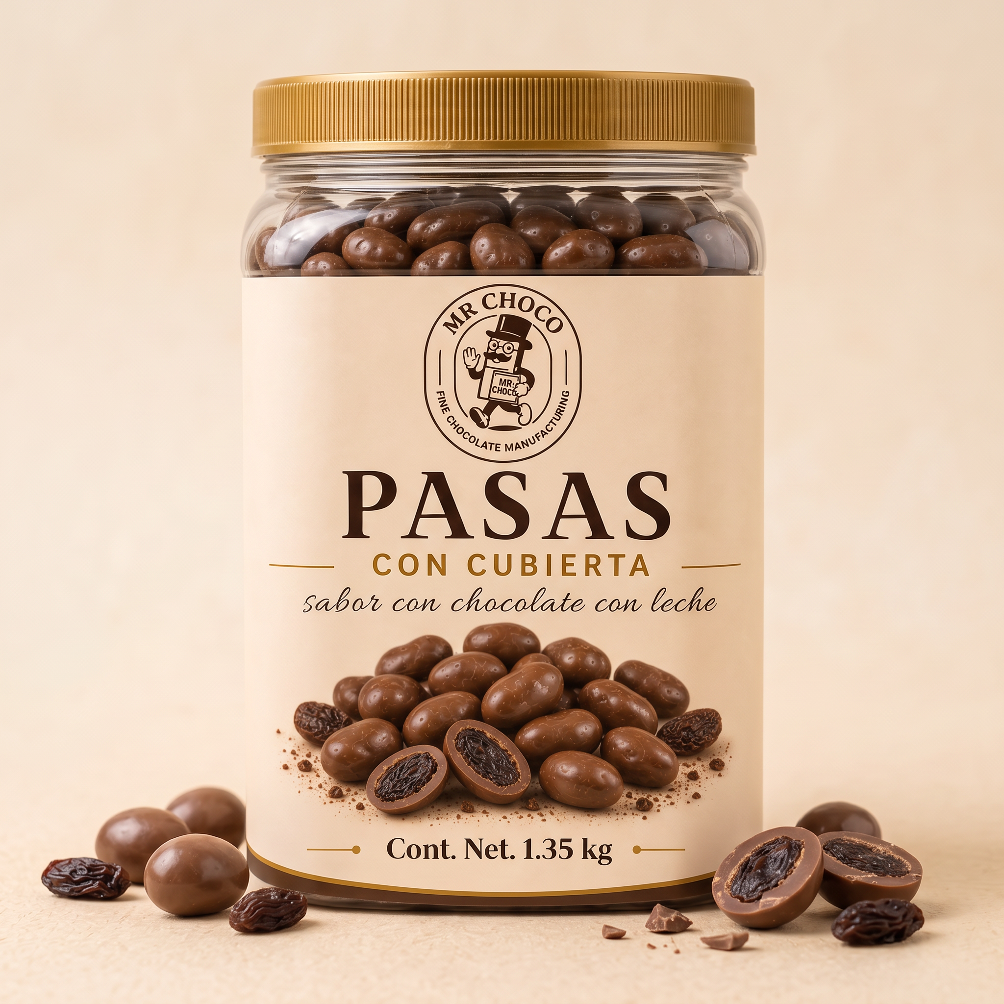 Pasas con Chocolate con Leche Bote 1.35 kg
